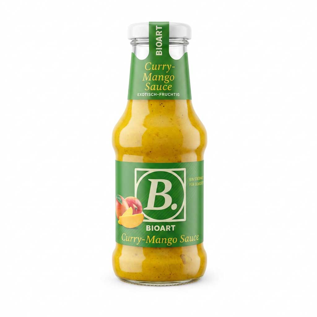 Curry-Mango Sauce, Saucenflasche, Bioart, Grün, Exotisch-fruchtig