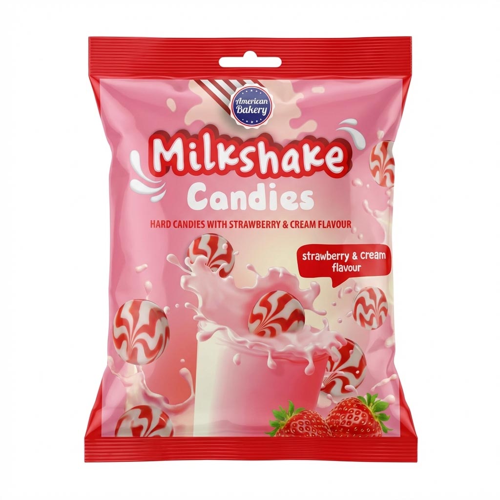 Milkshake, Candies, Erdbeere, Sahnegeschmack, Hartbonbons