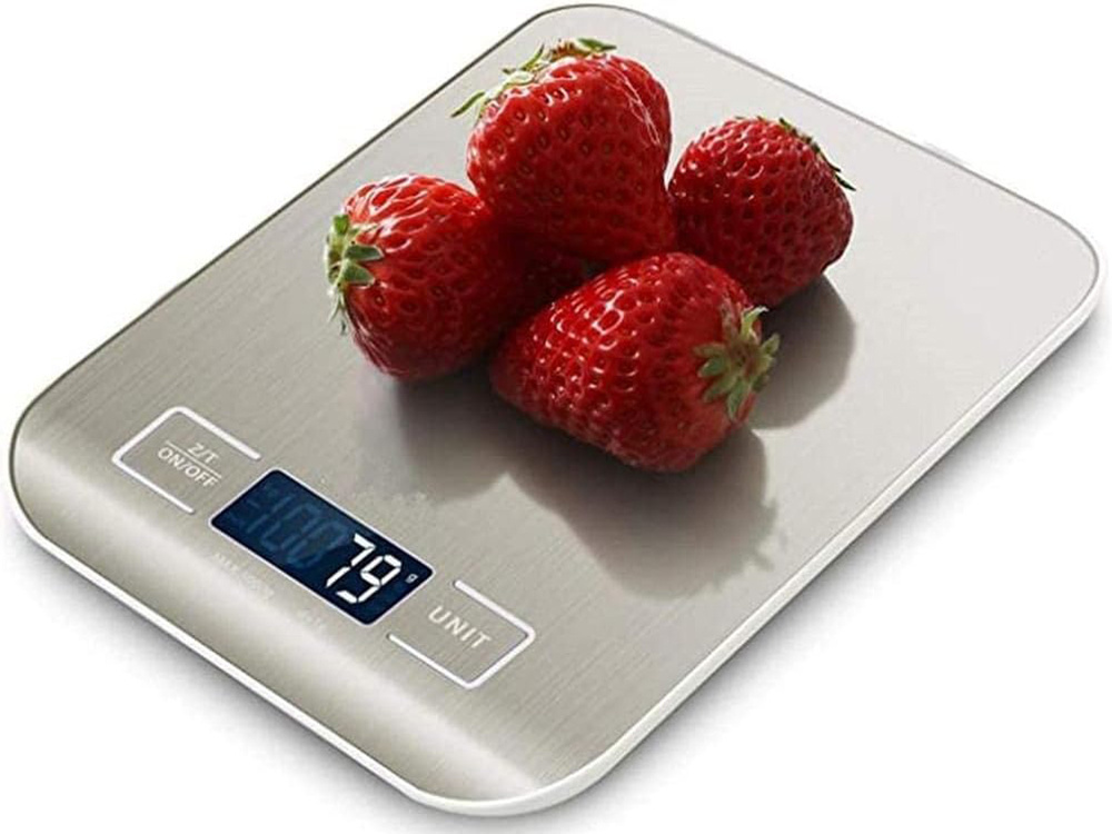 küchenwaage, digital, edelstahl, erdbeeren, gewicht