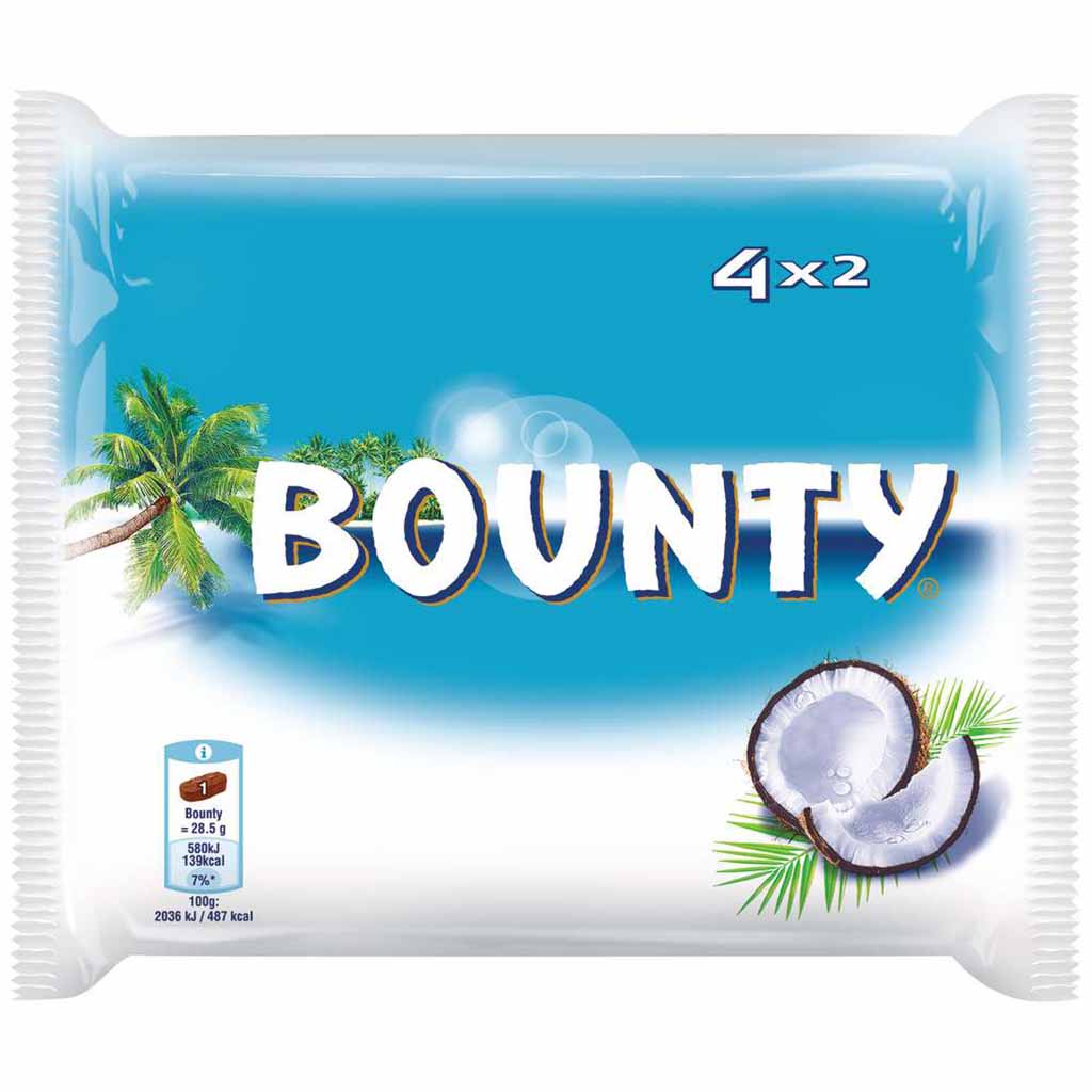 Kokosriegel, Schokoriegel, Kokosfüllung, Einzelverpackung, Blaue Verpackung