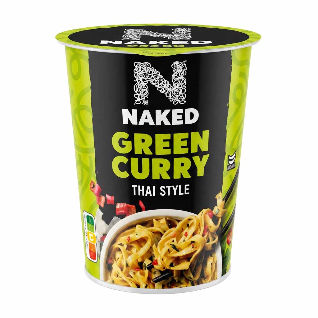 Naked Green Curry, Thai Style, Schnellgericht, Grüne Currysauce, Nudelbecher