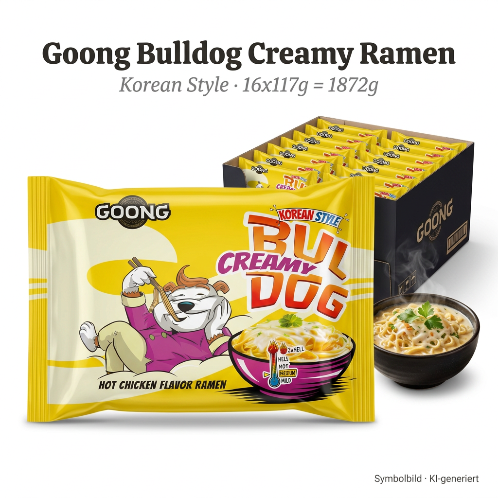 Instant-Noodles, Ramen, Hunde-Nudeln, Korean Style, Gelbes Verpackung
