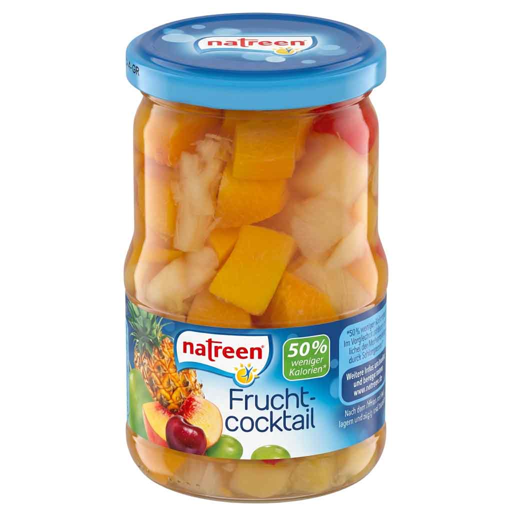 Fruchtcocktail, Ananas, Pfirsich, Kompott, Glas