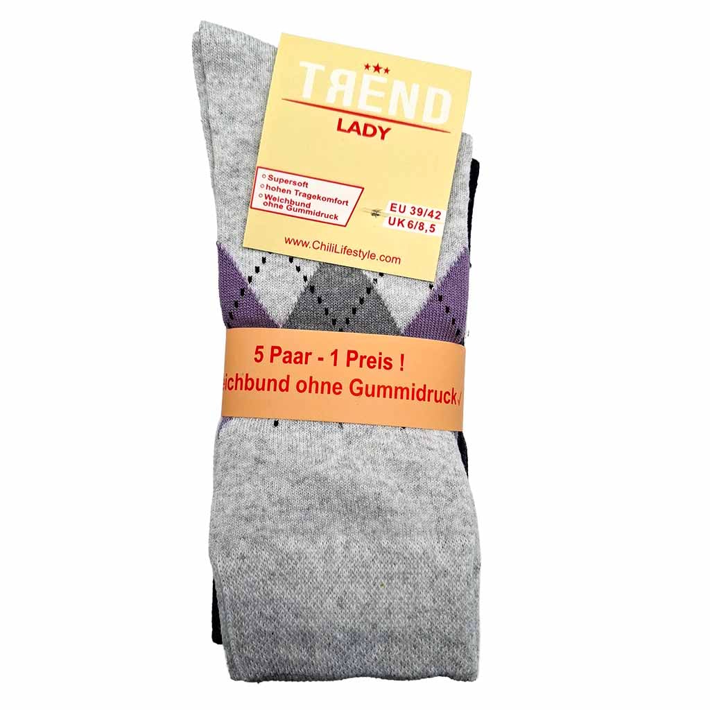 5x Trend Lady Socken für Damen Karo 39-42