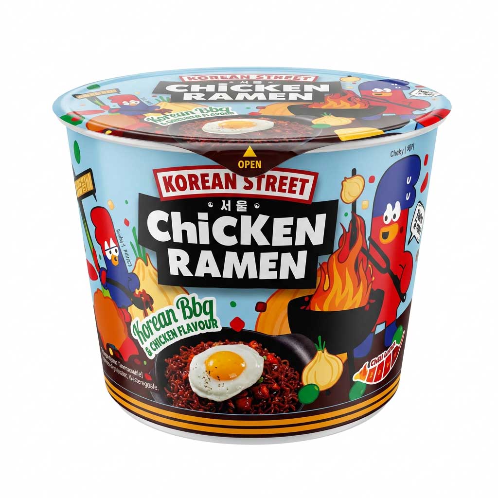 Korean Street, Chicken Ramen, Instant Noodles, BBQ flavour, Cup Noodles