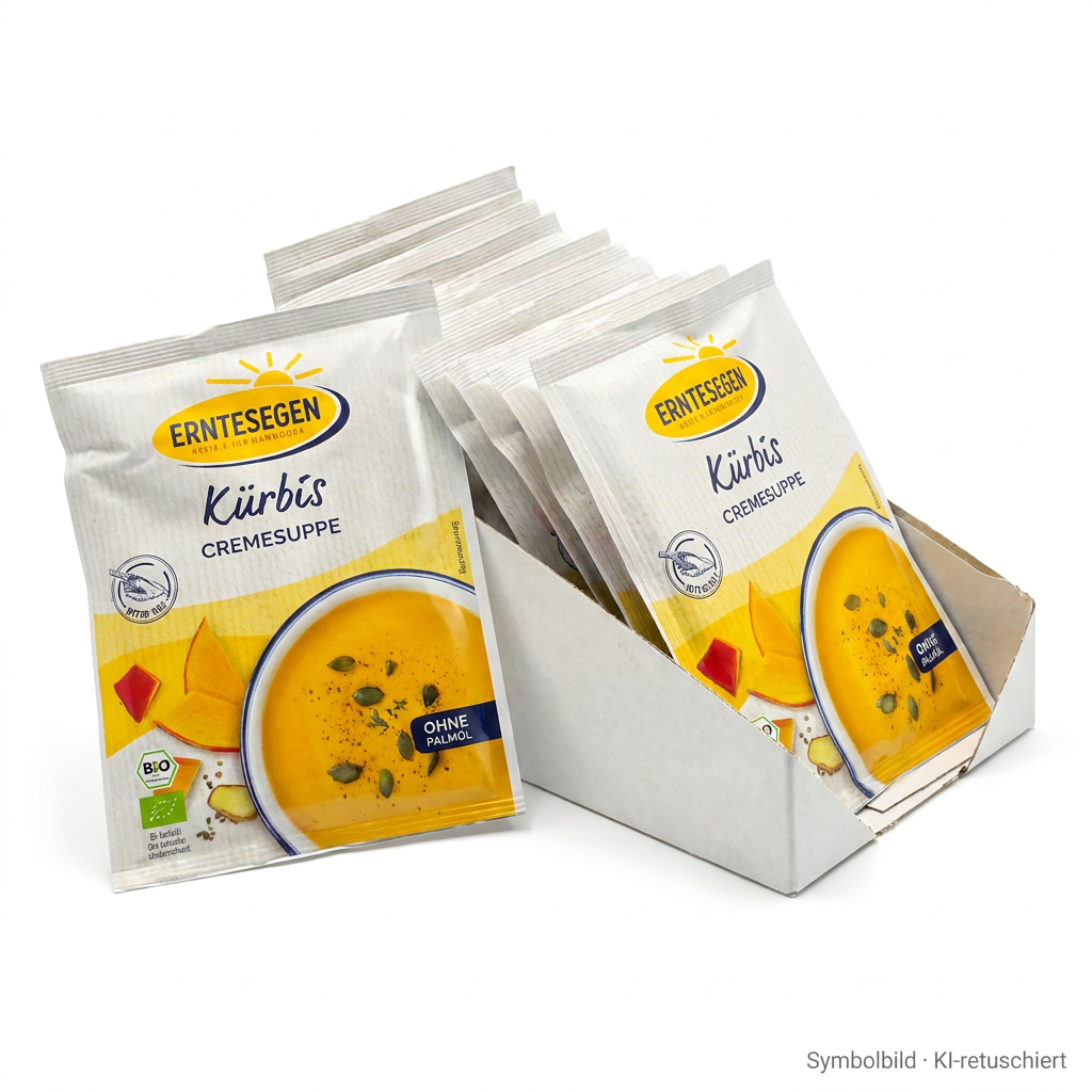 Kürbiscremesuppe, Suppe, Beutel, Produktverpackung, Bio-Logo