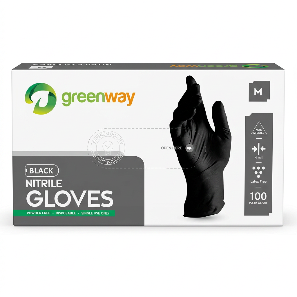 Greenway Black Nitrile Gloves Größe M 100 Stück MHD 29.11.30