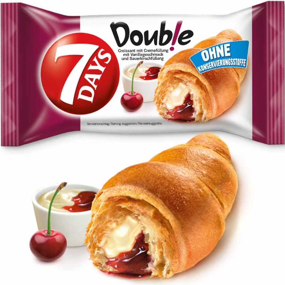 10x 7Days Double Croissant Vanillecreme Sauerkirsche á 60g=600g MHD 05.01.27
