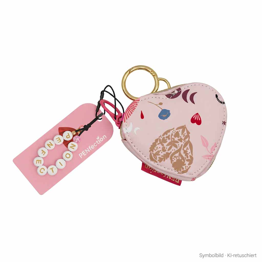 Herzschlüsselanhänger, Kleines Etui, Pinke Farbe, Tiermuster, Kunstleder