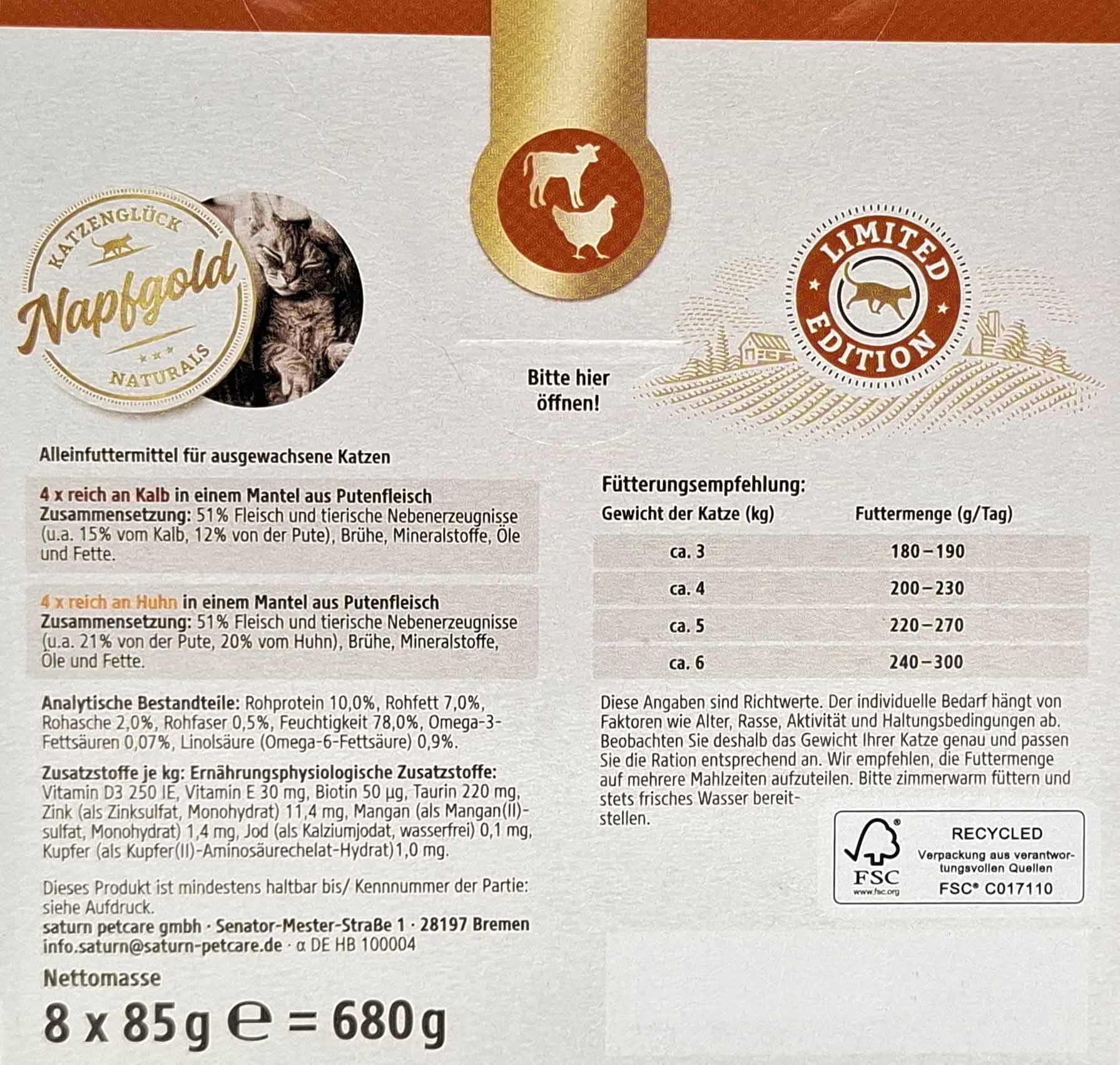 Katzenfutter, Kitten/Futter, Kalb und Pute, Beutel/Beutelverpackung, Limited Edition