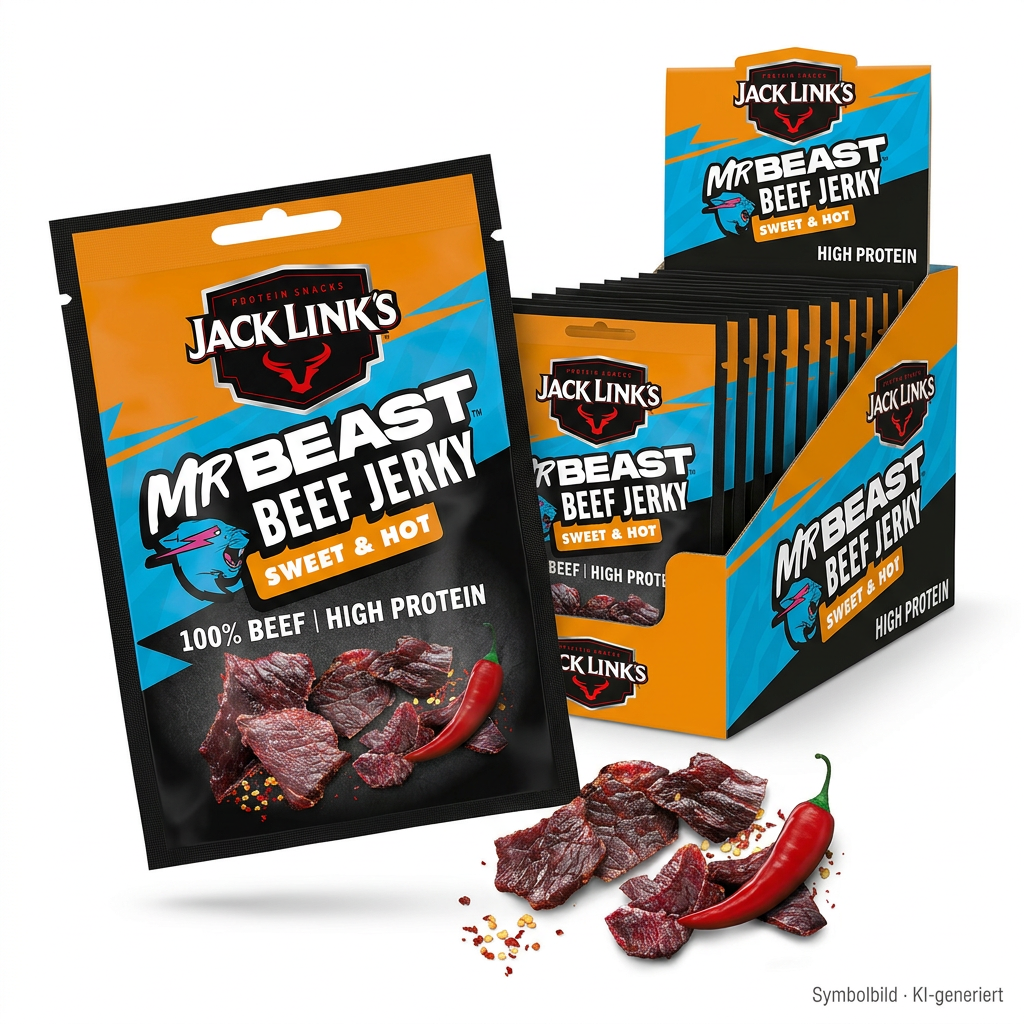 Rinderjerky, Hochprotein, Süß & scharf, Snackpacks, Paprika/Chili