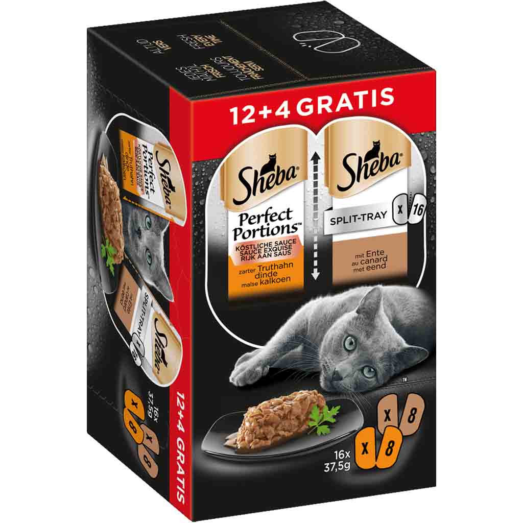 Sheba Perfect Portions Split-Tray Sauce mit Truthahn & mit Ente 16x37 ...