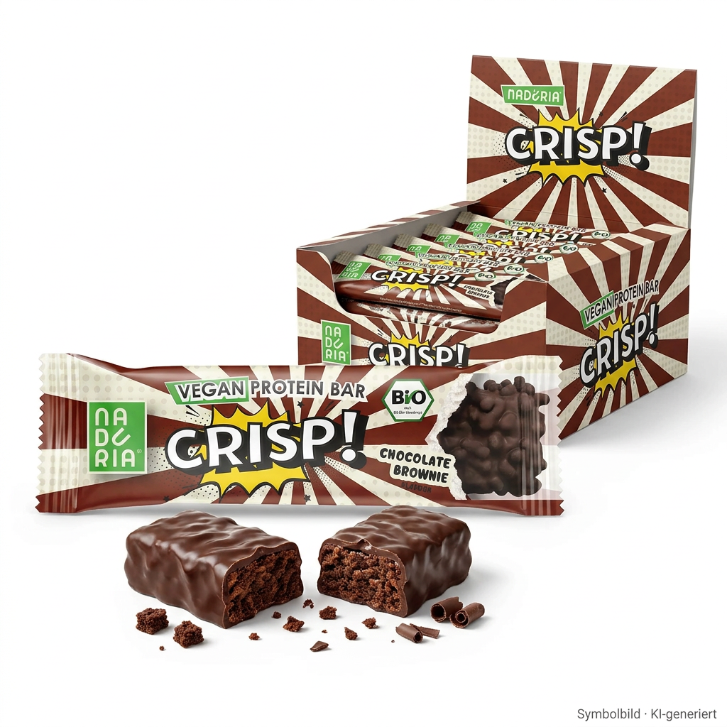 vegan, Protein-Riegel, Schokolade, Brownie, Crispi