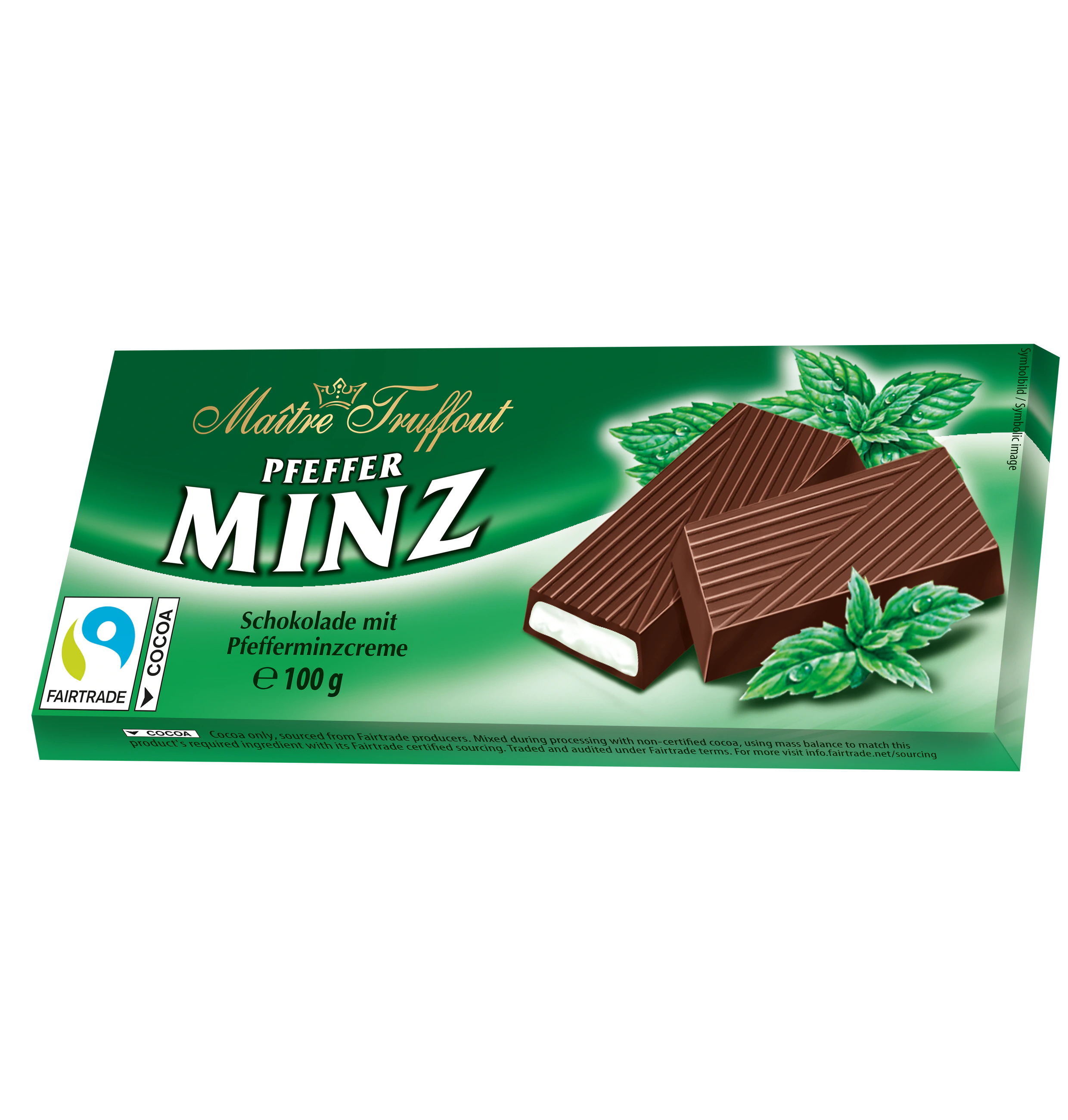 Maitre Truffout Tafelschokolade mit Pfefferminzcreme 100g MHD 24.10.27