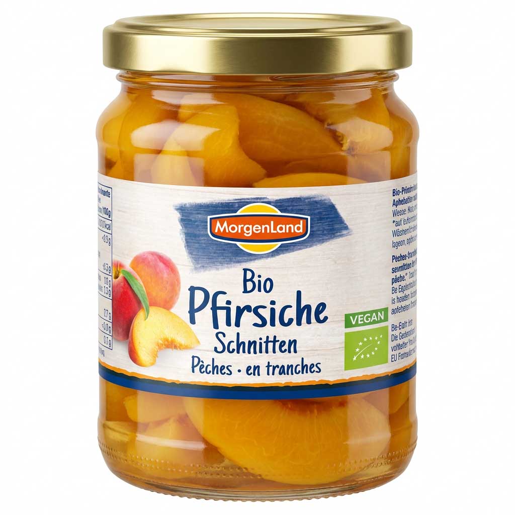 Pfirsiche, Schnittstücke, Bio, Vegan, Glas