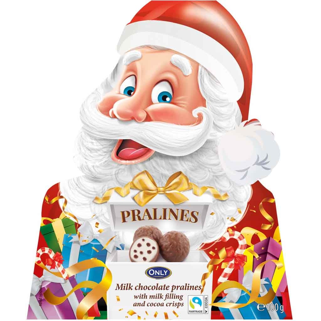 Only Weihnachtsmann Milchschokolade-Pralinen mit Milchcremefüllung & Kakao-Cerealien 100g MHD 17.06.27