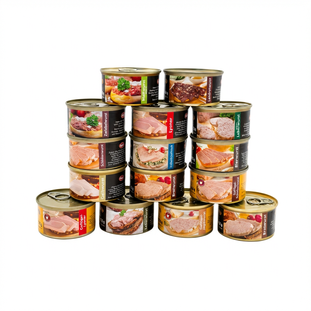 Dosenfleisch, Dosenware, Wurstkonserven, Rindfleisch, Gemüsegericht