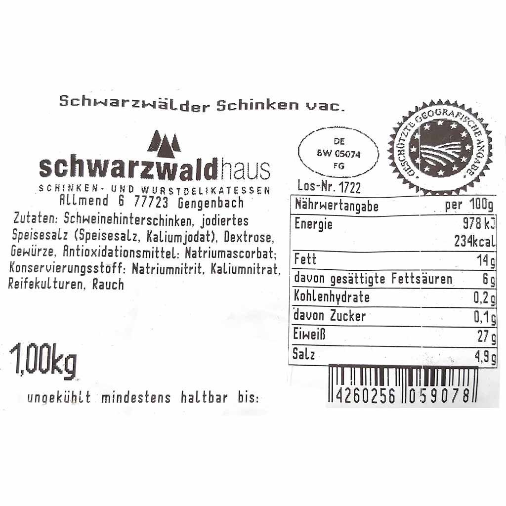 Schwarzwaldhaus Schwarzwälder Schinken 1000g