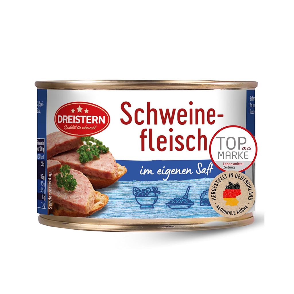 Schweinefleisch, Dosenware, in eigenem Saft, Konserve, Schinken