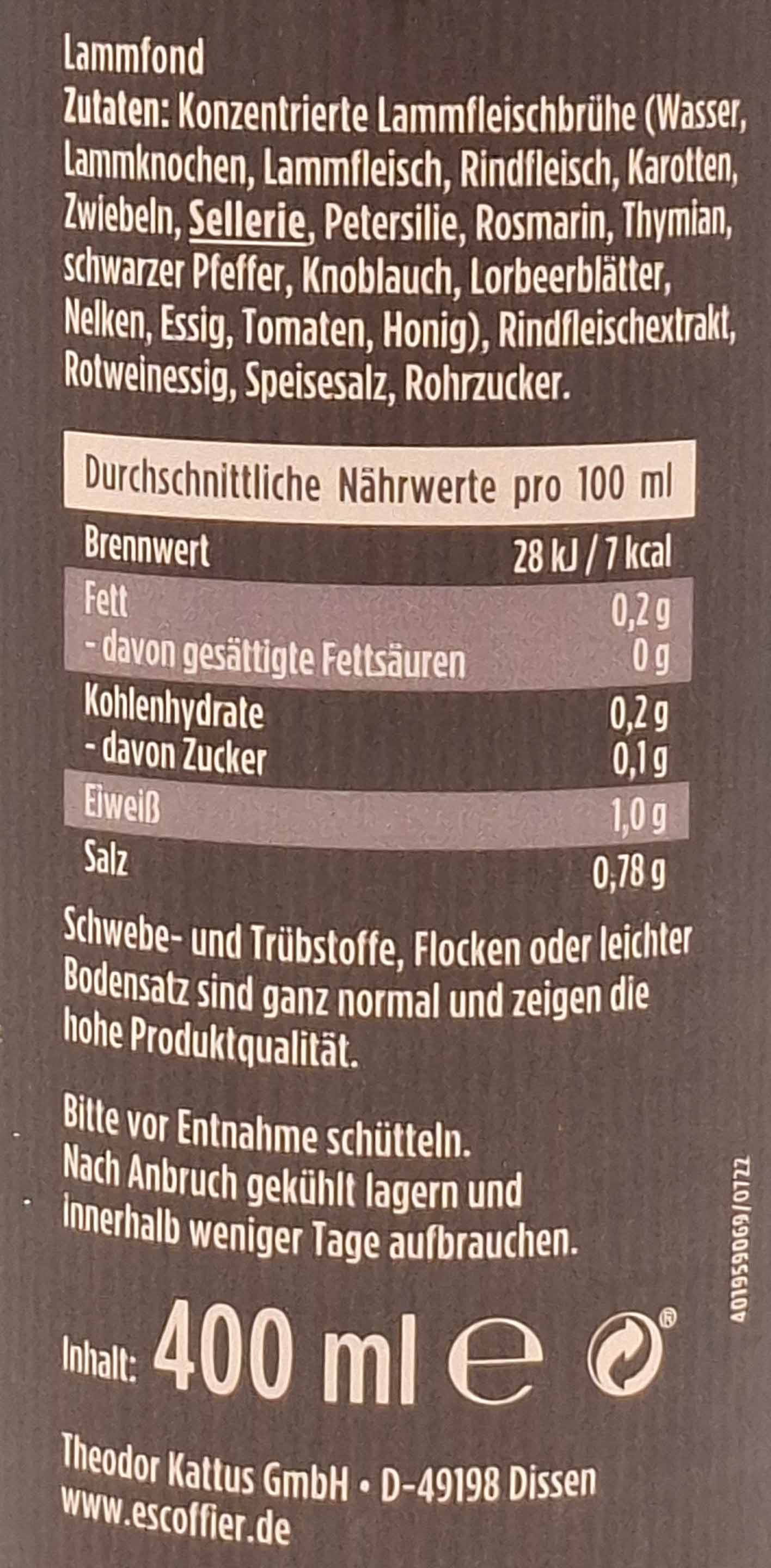 Lammfleisch, Brühe, Zutaten, Nährwerte, 400 ml