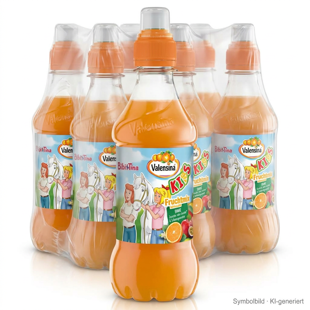 Kindergetränk, Fruchtmischung, Karottenfarbe, Flasche, Valensina KI-KIDS