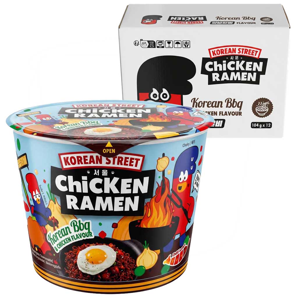Hähnchen-Ramen, Korean BBQ, Instant-Nudel, Eierdeko, Becher-Verpackung