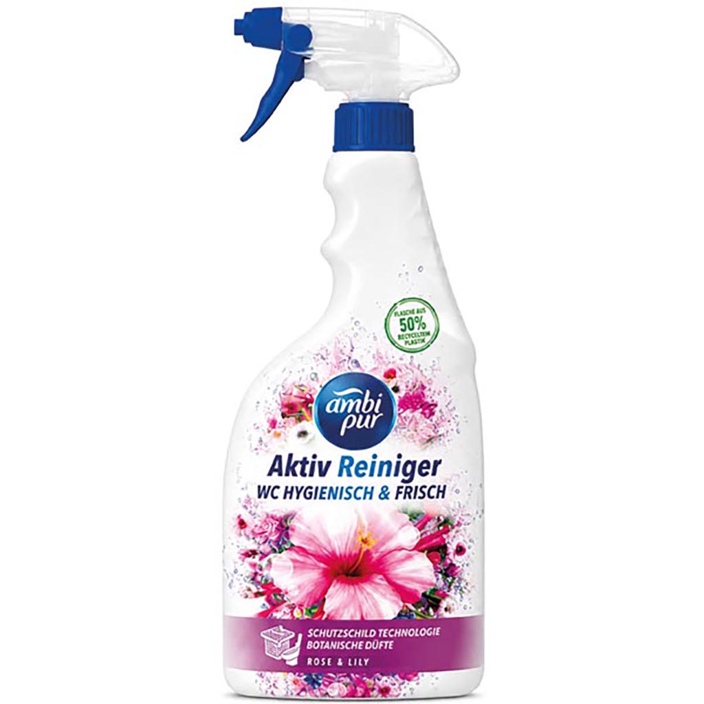 WC-Reiniger, Sprühreiniger, Blumenduft, Rosé & Lilie, 50% recyceltes Plastik