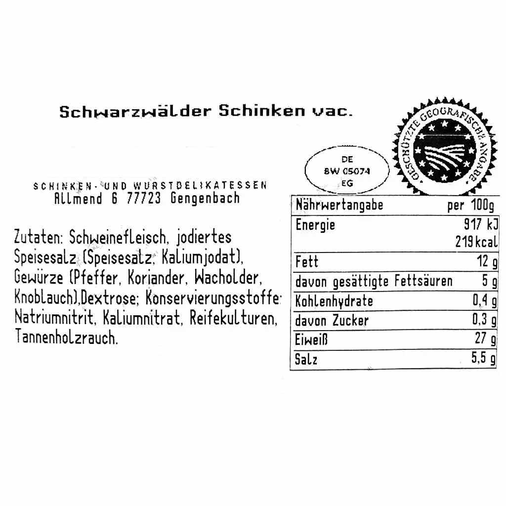 Schinken, Schweinefleisch, Zutaten, Nährwertangabe, Salz