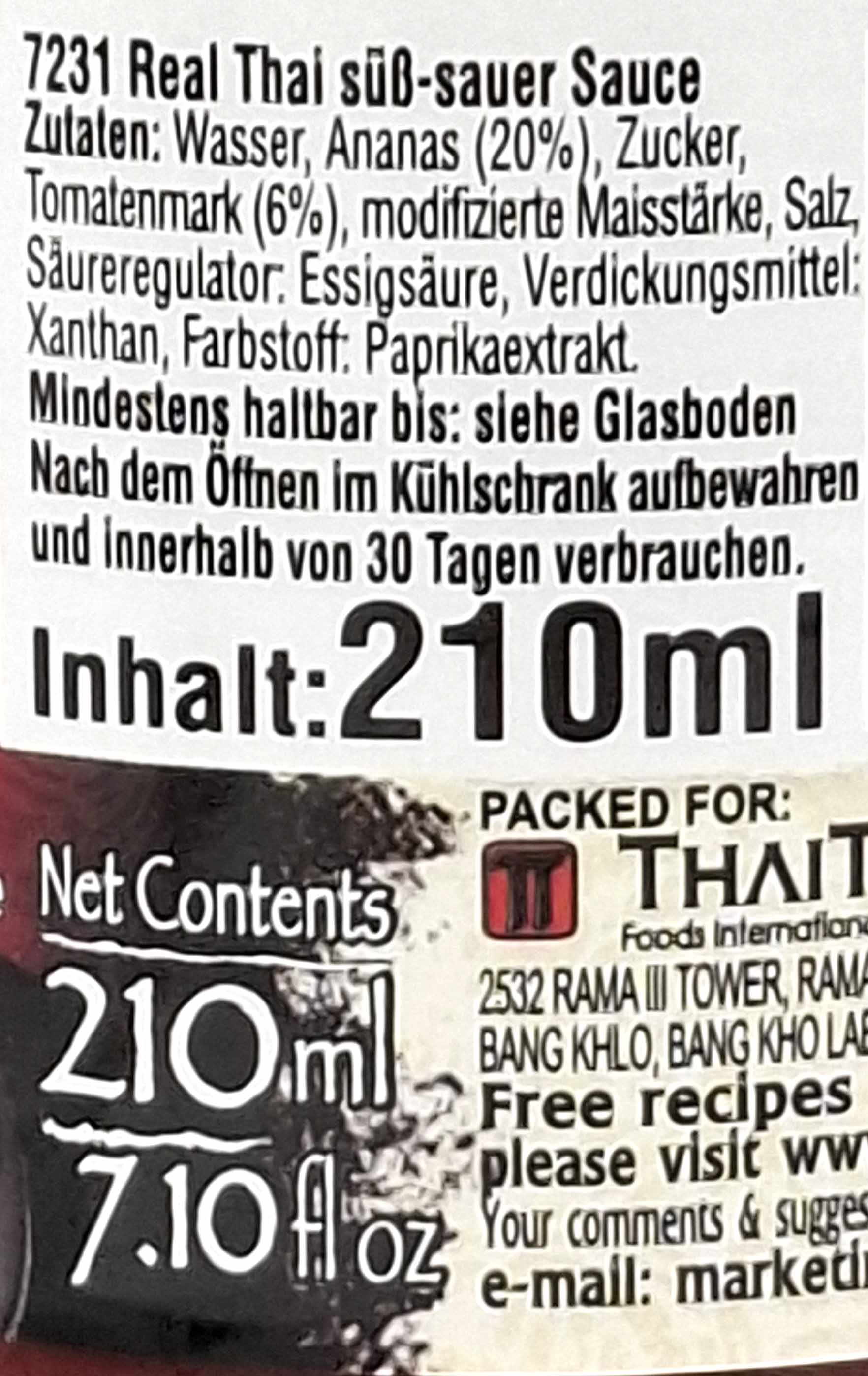 Soße, Thai-Soße, Zutaten, Ananas 20%, 210 ml