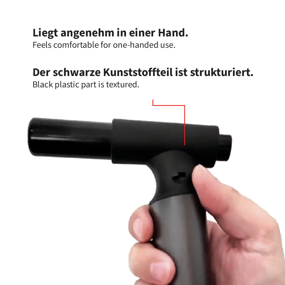handheldes Werkzeug, schwarzer Kunststoffteil, strukturierte Griffläche, eine-Hand-Griff, Werkzeug mit Textur