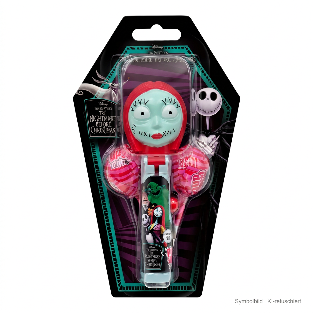 Lutscher, Süßigkeitenspender, Sally-Motiv, Nightmare Before Christmas, Rot-türkises Design