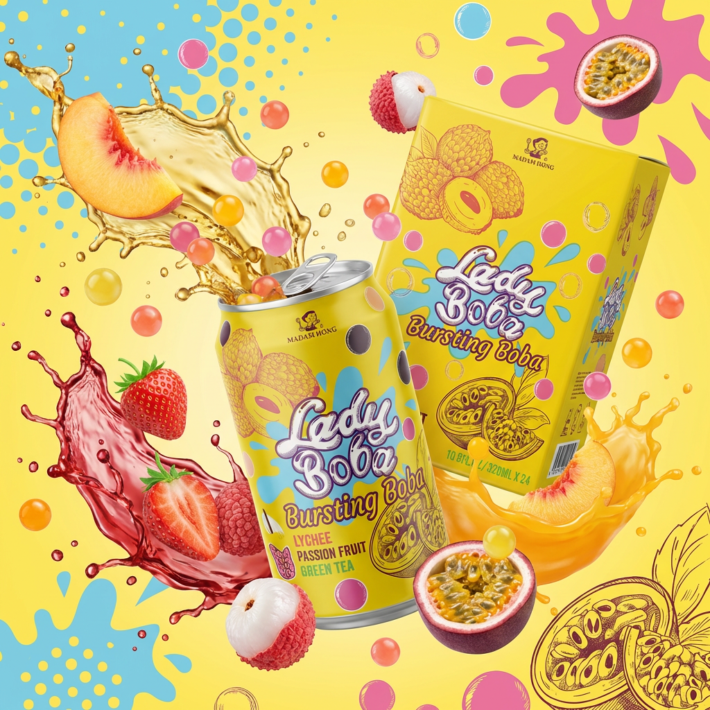 Lychee, Passion Fruit, Green Tea, Bursting Boba, Getränkedose