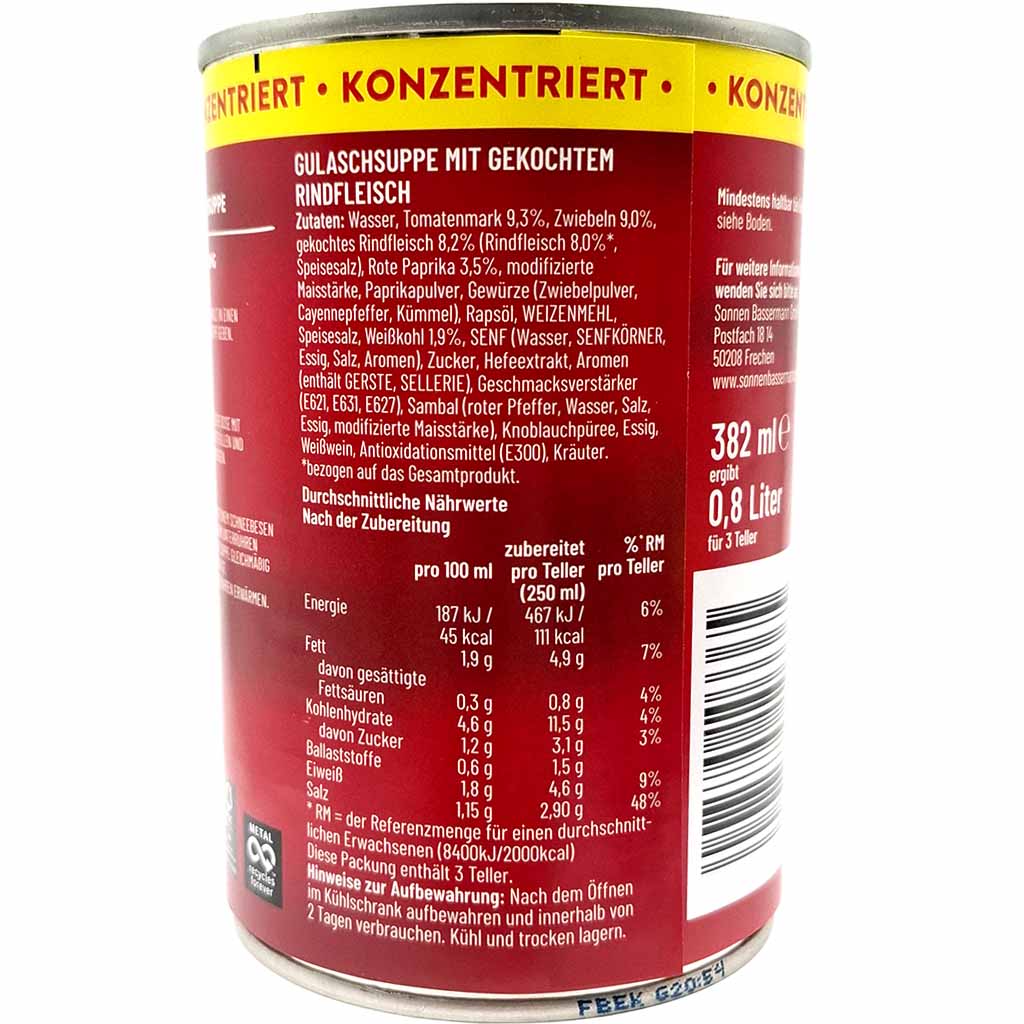 Gulaschsuppe, Rindfleisch, Konservendose, Tomatenmark, Gewürze