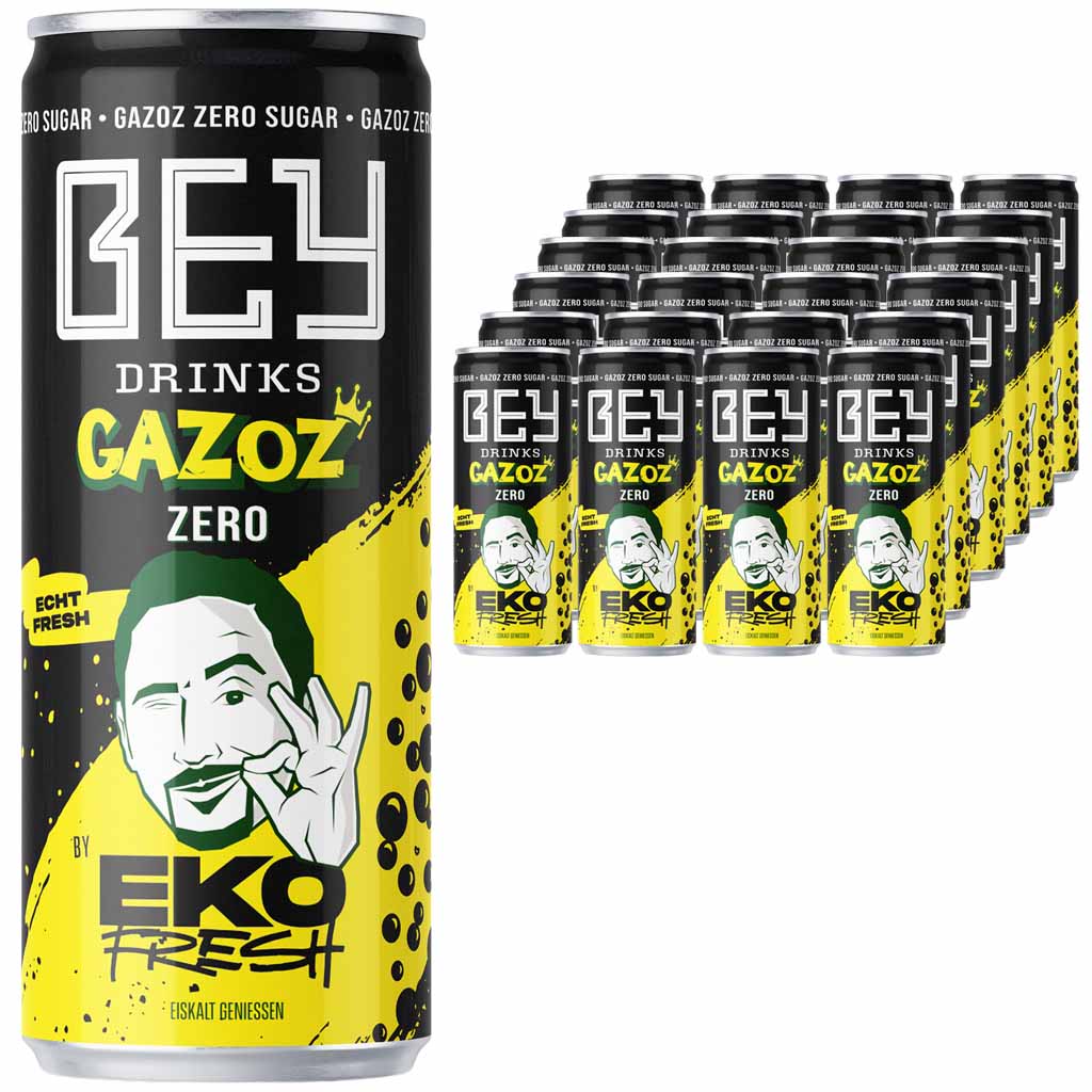 Gazoz Dose, Zero Zucker, Gelbes schwarzes Design, Grafik auf der Dose, Alu-Dose