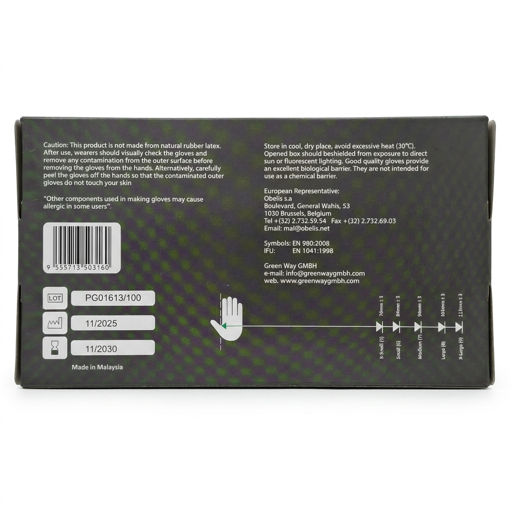 Made in Malaysia, Handschuhe, Latexfrei, Vorsicht, Barcode