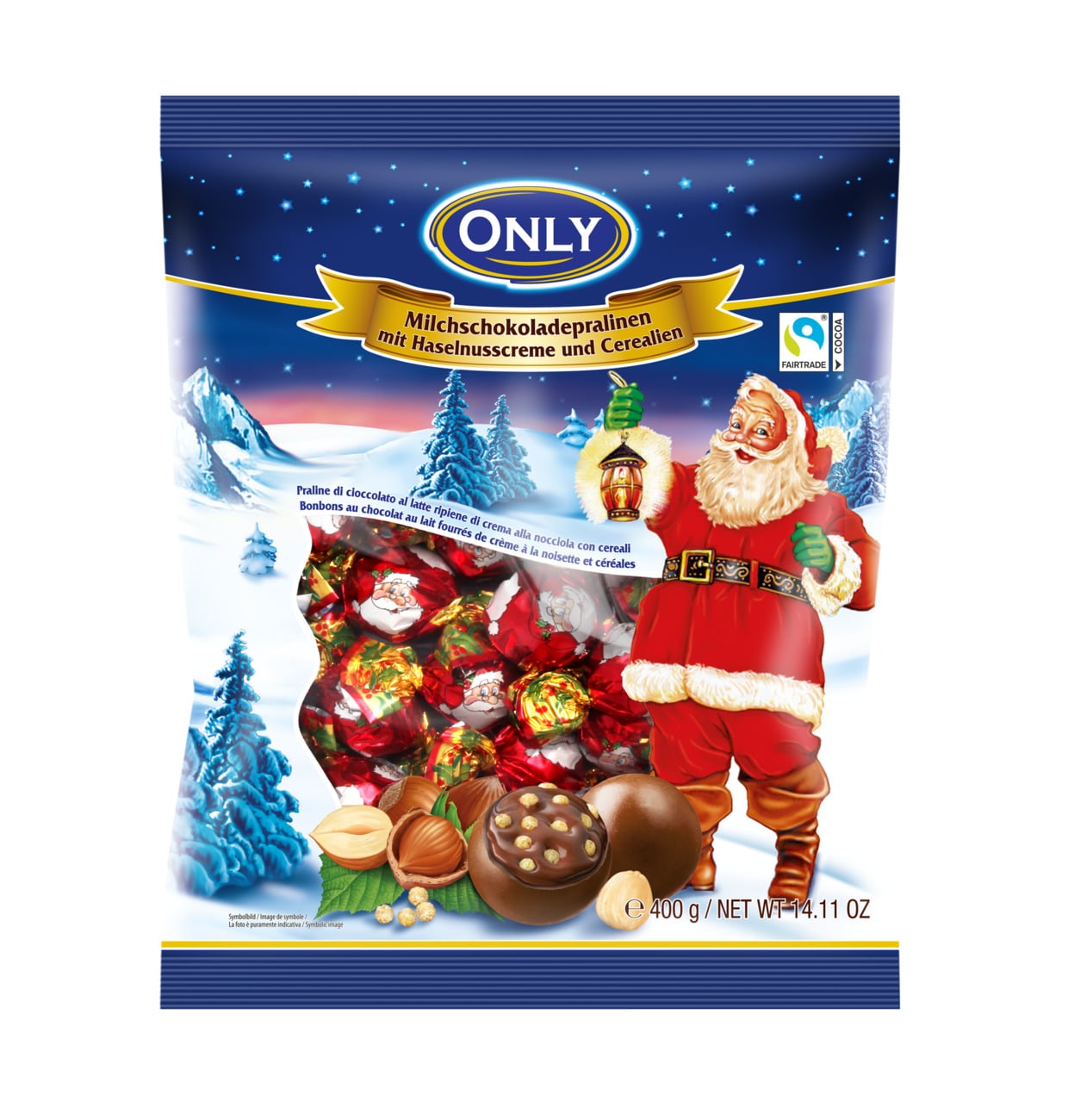Only Weihnachts Milchschokoladepralinen mit Haselnusscremefüllung & Cerealien 400g MHD 30.04.28
