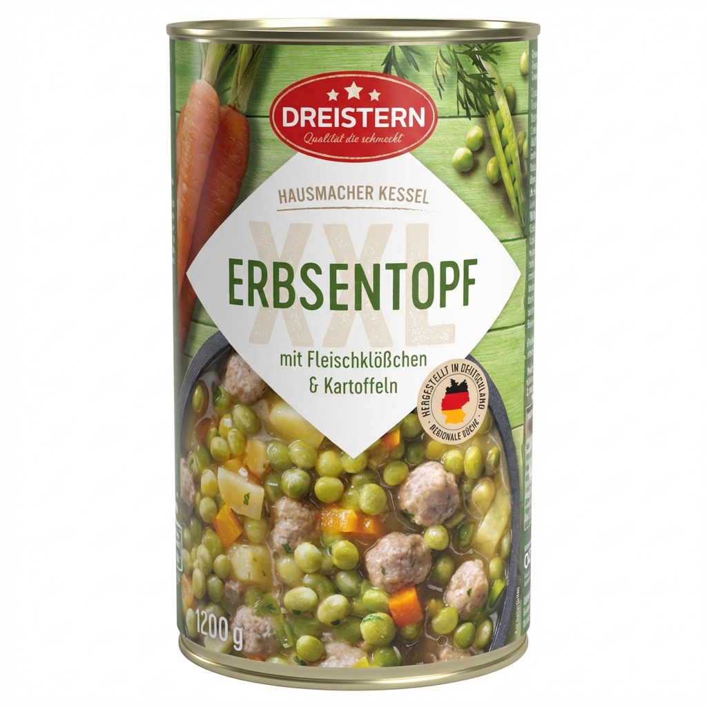 Erbsentopf, Gemüse, Dosenware, Kartoffeln, Fleischbällchen