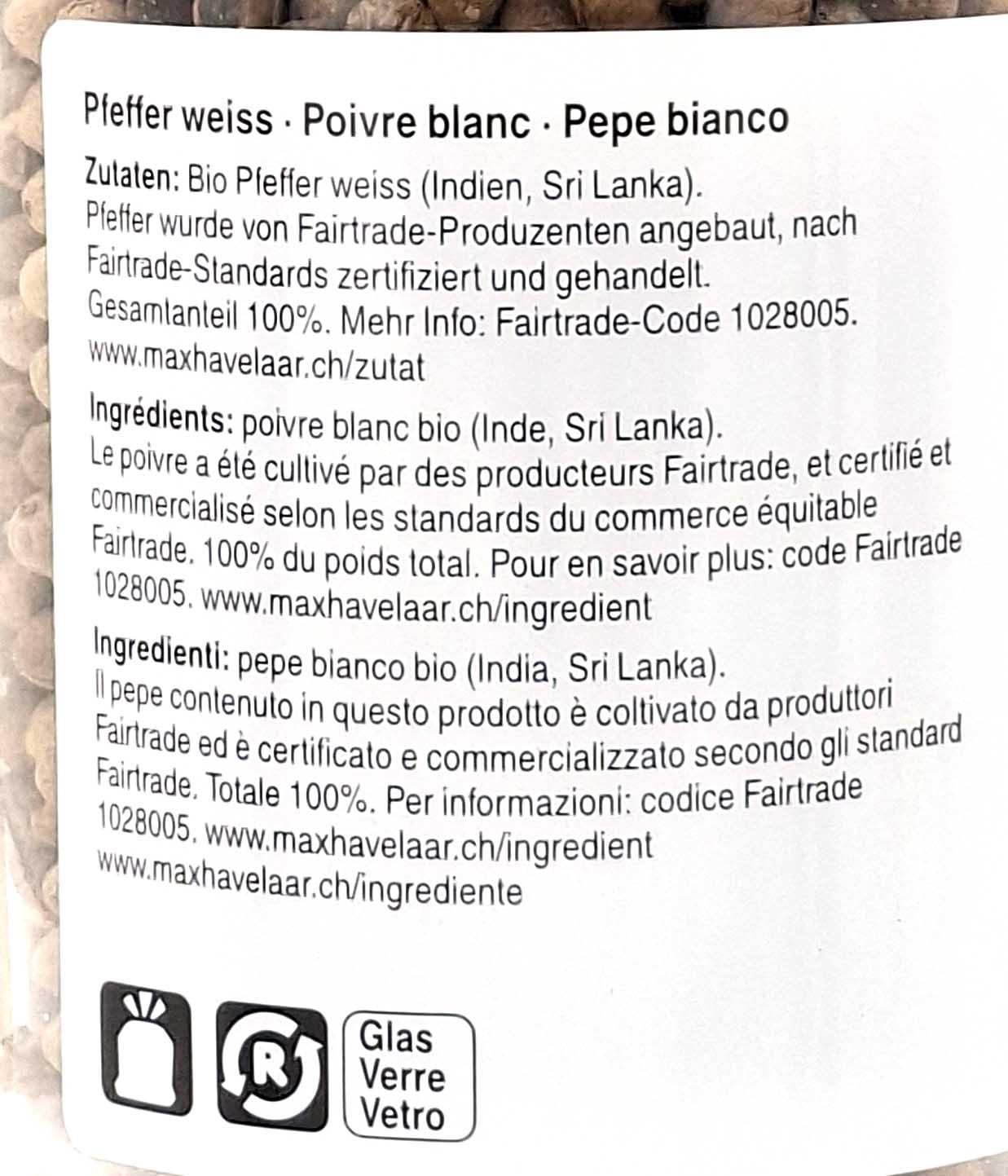 Pfeffer, Weiss, Bio, Indien, Sri Lanka