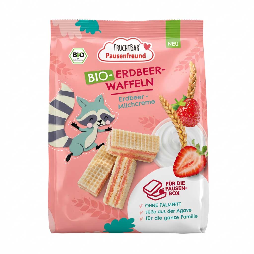 Bio, Erdbeer-Waffeln, Milchcreme, Snack, Kinderfreundlich