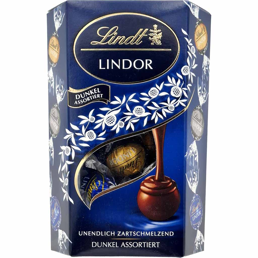 Schokoladenpraline, Lindt Lindor, Dunkle Schokolade, Dunkler Mix, Schachtel mit Pralinen