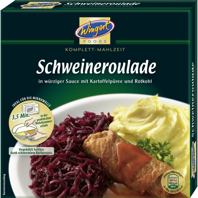 Schweineroulade, Rahmsoße?, Kartoffelpüree, Rotkohl, Wurstrolle