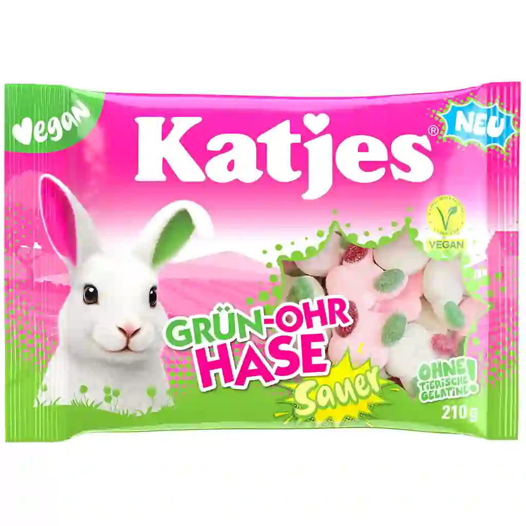 Katjes Grün-Ohr Hase Sauer Schaumzucker mit Fruchtgummi 210g MHD 30.11.26