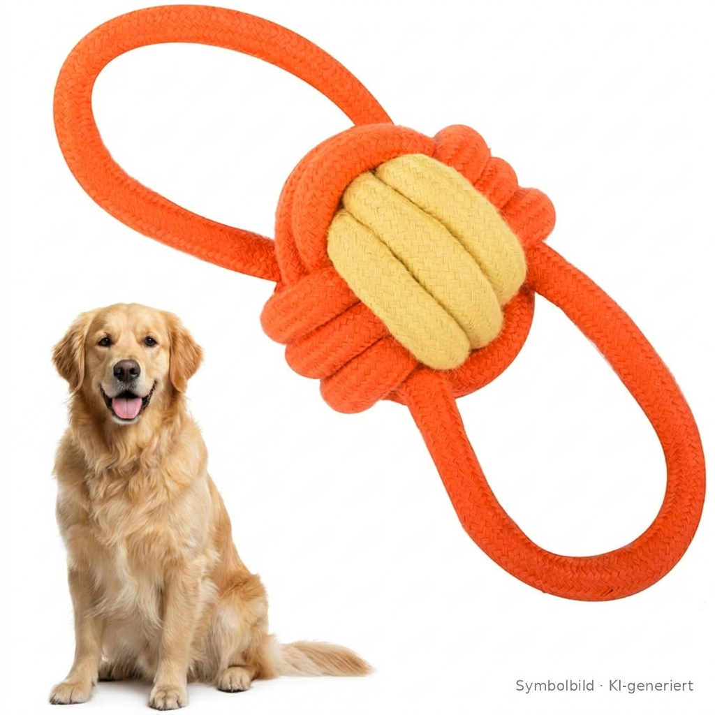 Hundepfeife, Hundenspielzeug, Seilspielzeug, orange, Knotenpierc