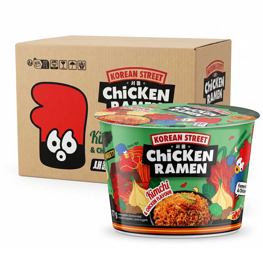 Hähnchen-Ramen, Korean Street, Kimchi-Geschmack, Schnellgerichtnudeln, Becher-Nudelgericht