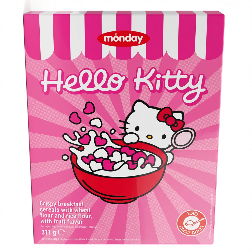 Hello Kitty, Frühstücks Cerealien, rosa Box, Schüssel Müsli, Herzen