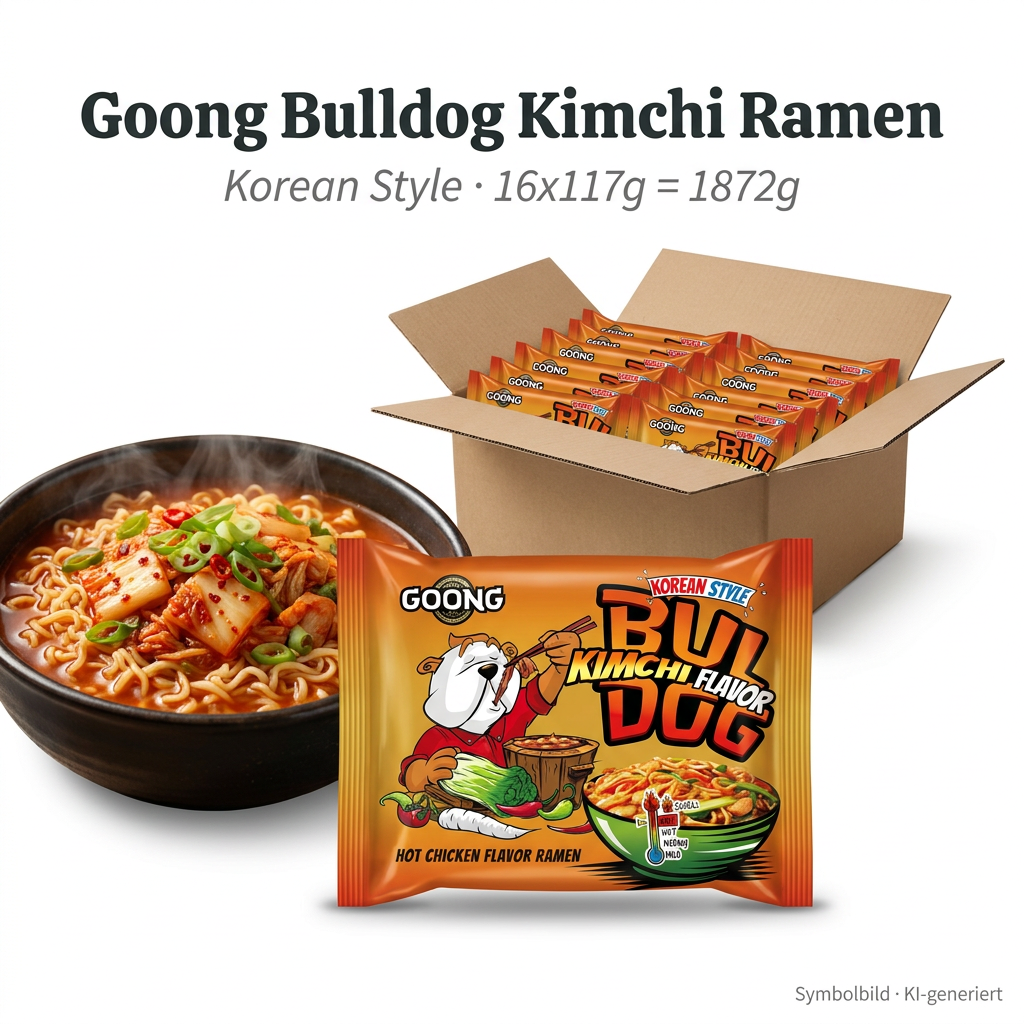 Instant-Ramen, Kimchi-Geschmack, Bulldog, Scharfes-Hähnchen, Beutel-Nudeln