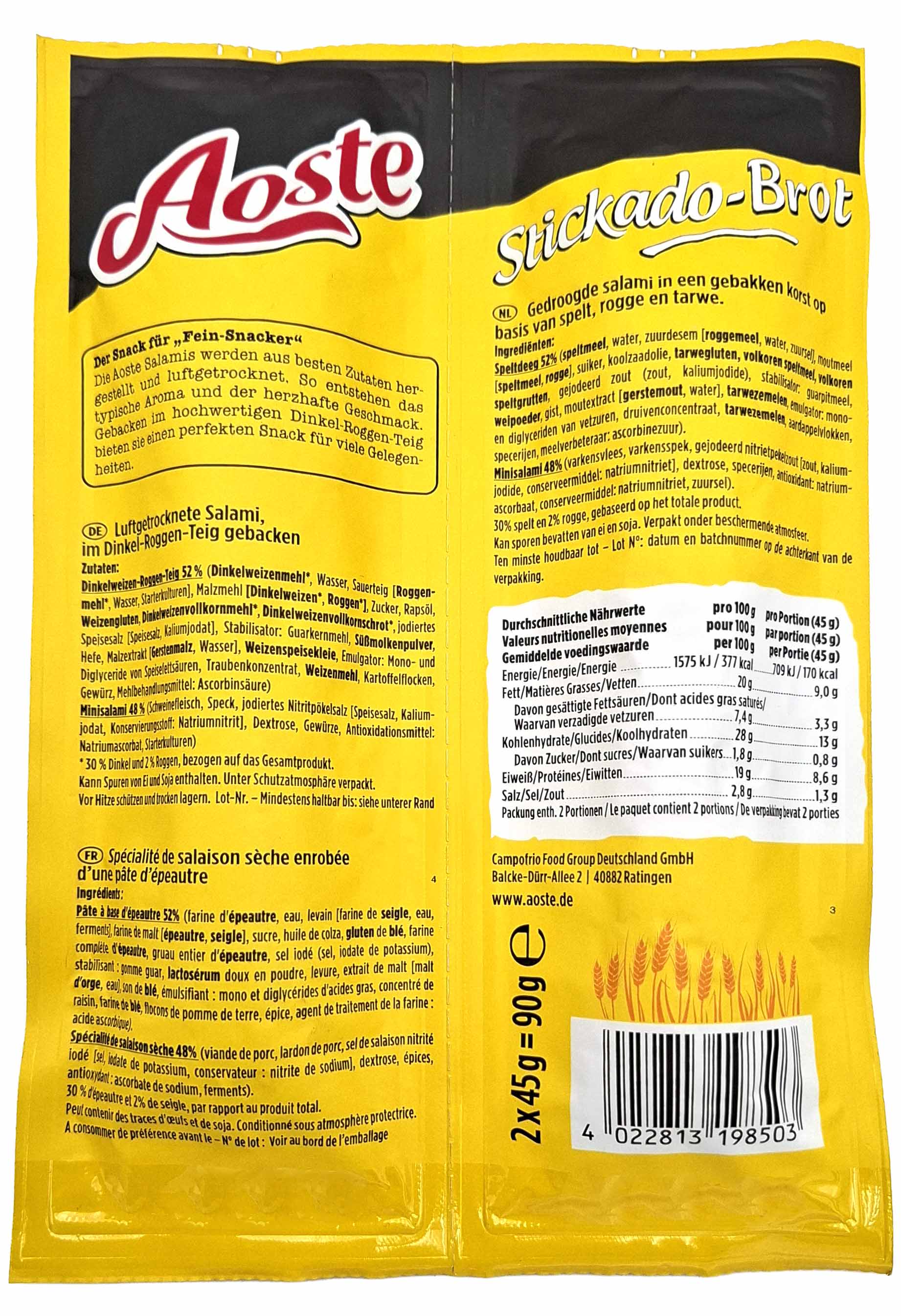 Salami, Sticks, Brot, Snack, Gelb‑Schwarz