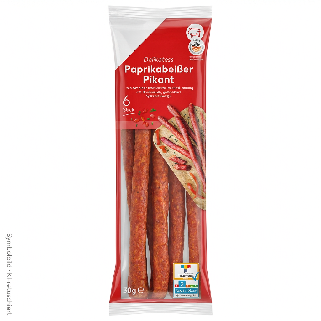 Paprikabeißer, Wurststicks, pikant, Paprikageschmack, 6 Stück