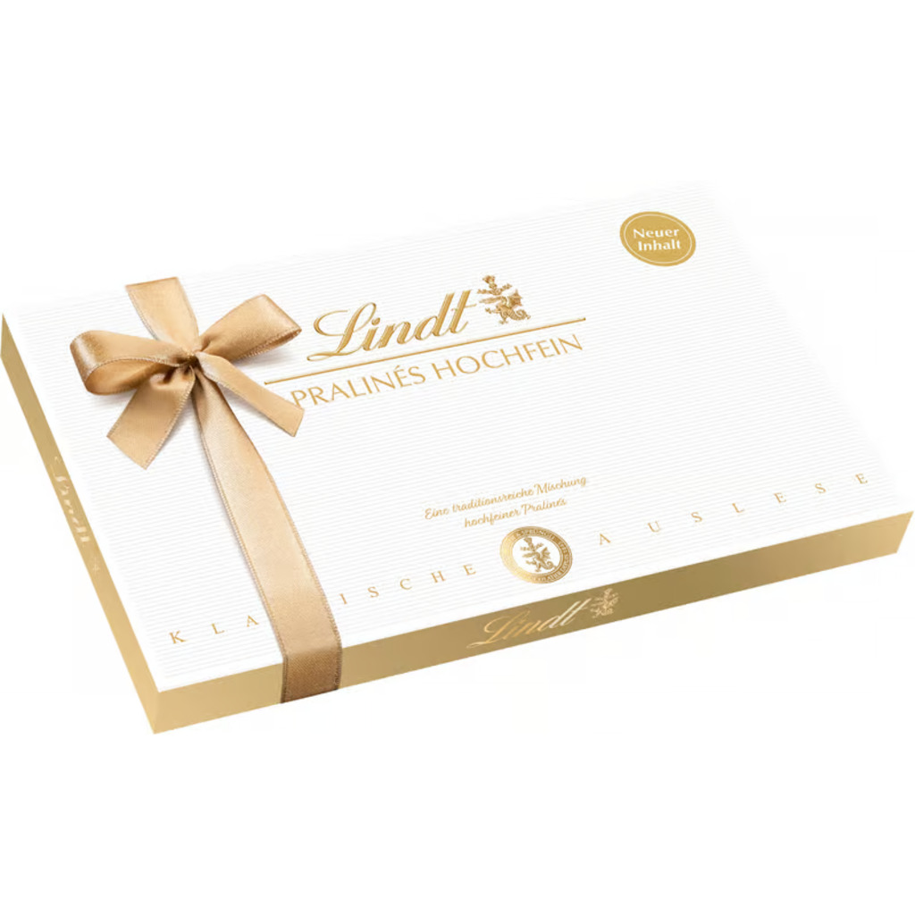 Pralinen, Schachtel, Praline hochfein, weiß/gold, Geschenkbox