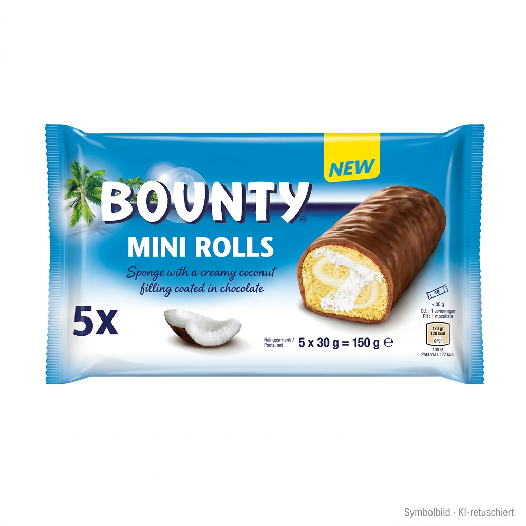Bounty, Mini Rolls, Kokosfüllung, Schokolade, Zutaten: Kokos
